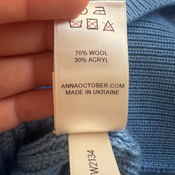 Anna October Rachel Tie-Accented Wool-Knit Sweater blue size large - Picture 6 of 8